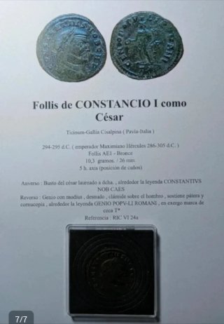 Follis Constancio I Cloro 294-295 d.C. Ticinum