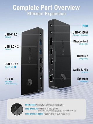 LEMORELE Dock 13en1 Triple Pantalla 4K 60Hz PD100W