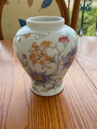 Jarrón vintage porcelana flores multicolor