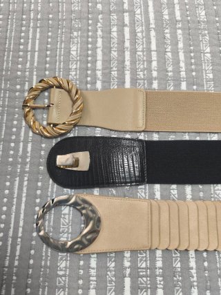 3 cinturones elásticos mujer beige y negro