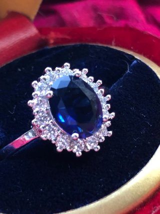 Anillo Plata Piedra Azul Ovalada