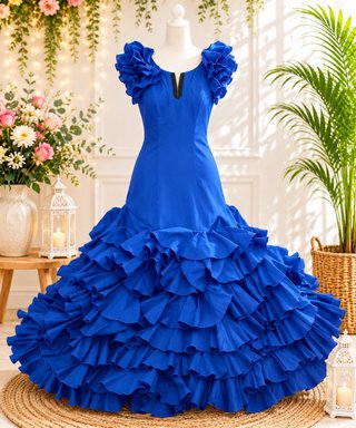 245 Traje de flamenca azul volantes