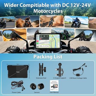 VTOPEK Pantalla Moto 7'' CarPlay Android Auto TPMS