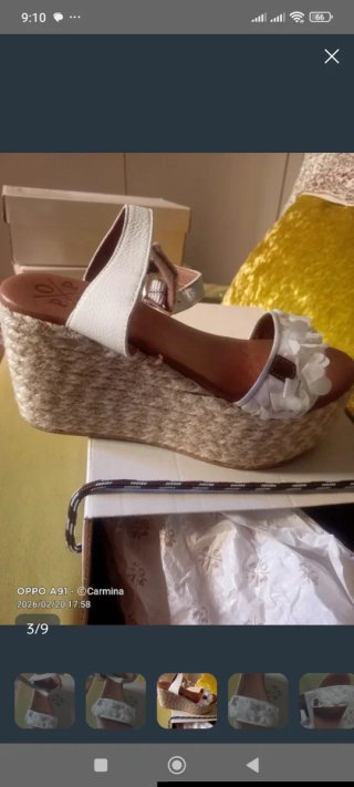 Sandalias POPA cuña esparto blancas y marrón