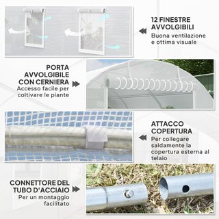 Invernadero de Jardín en Túnel 8X3X2 M con Puertas Enrollables y 12 Ventanas, Invernadero para Huerto con 4 Refuerzos Diagonales, Estructura de Acero y Cubierta de PE, para Huerto de Verduras, Flo...