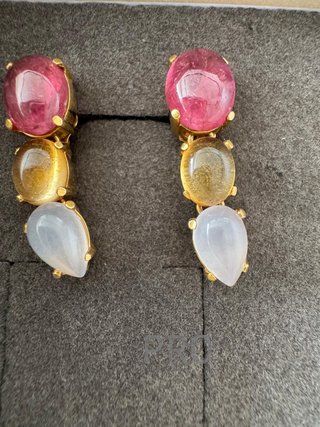 Pendientes oro 18K con piedras multicolor, sello 750
