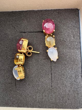 Pendientes oro 18K con piedras multicolor, sello 750