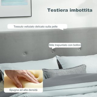 Estructura de Cama Matrimonial 140X190 Cm, Cama Matrimonial con Contenedor, Cabecera Acolchada con Tapicería de Terciopelo, Pistón de Gas, Base de Listones de Madera, Silenciosa, Montaje Fácil, Gris