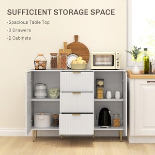 Credenza de Cocina Buffet Moderna Con 3 Cajones Y 2 Armarios de 2 Puertas, Mueble de Cocina Con Estantes y Patas Regulables, Aparador de Cocina para Sala de Estar y Entrada en Madera, 120X40X90 Cm...
