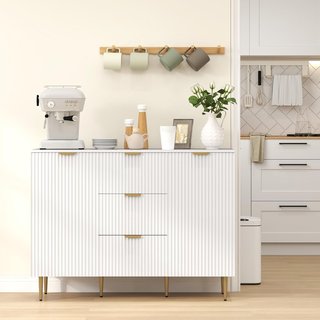 Credenza de Cocina Buffet Moderna Con 3 Cajones Y 2 Armarios de 2 Puertas, Mueble de Cocina Con Estantes y Patas Regulables, Aparador de Cocina para Sala de Estar y Entrada en Madera, 120X40X90 Cm...
