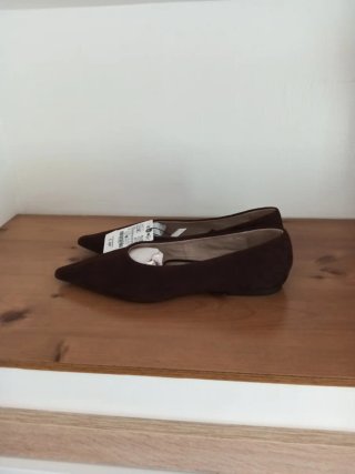 Manoletinas Zara Piel Ante Marrón Talla 38