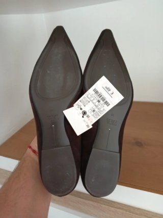 Manoletinas Zara Piel Ante Marrón Talla 38