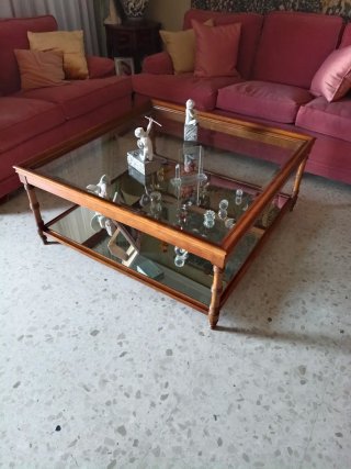 Mesa centro madera maciza y cristal