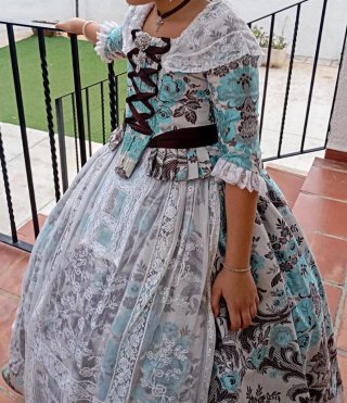 Traje de Fallera Niña Azul y Blanco
