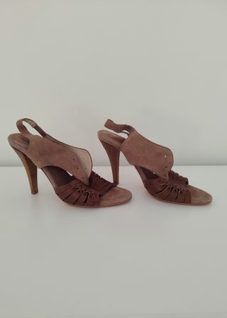 Sandalias tacón Anthropologie ante beige, talla 36