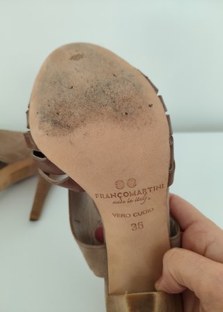 Sandalias tacón Anthropologie ante beige, talla 36