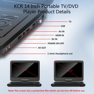 KCR TV Portátil 14 pulgadas con DVD y Mando