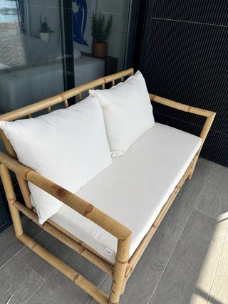 Conjunto sofá y mesa exterior bambú