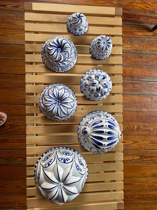 Raro set 7 stampi budino vintage ceramica a mano
