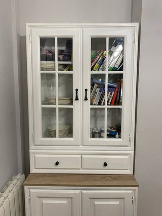 Mueble auxiliar blanco madera y cristal