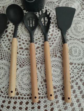 Set Utensili Cucina Silicone e Legno