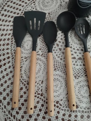 Set Utensili Cucina Silicone e Legno