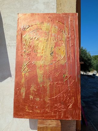 Cuadro abstracto dorado y cobre