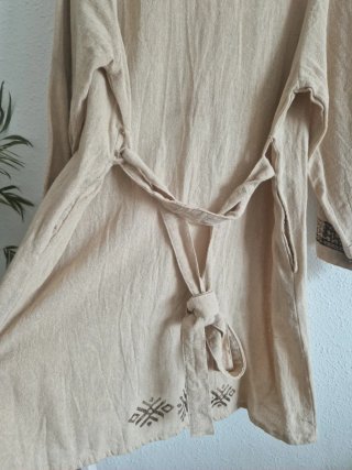 Kimono India Algodón Beige Estampado