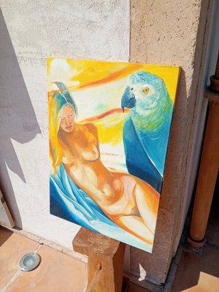 Cuadro mujer y loro