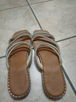 Sandali donna Tata con strass beige e argento