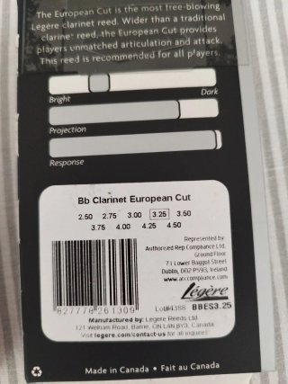 Cañas Clarinete Bb Légère European Cut