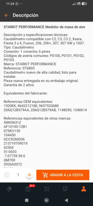Caudalímetro / Medidor Masa Aire