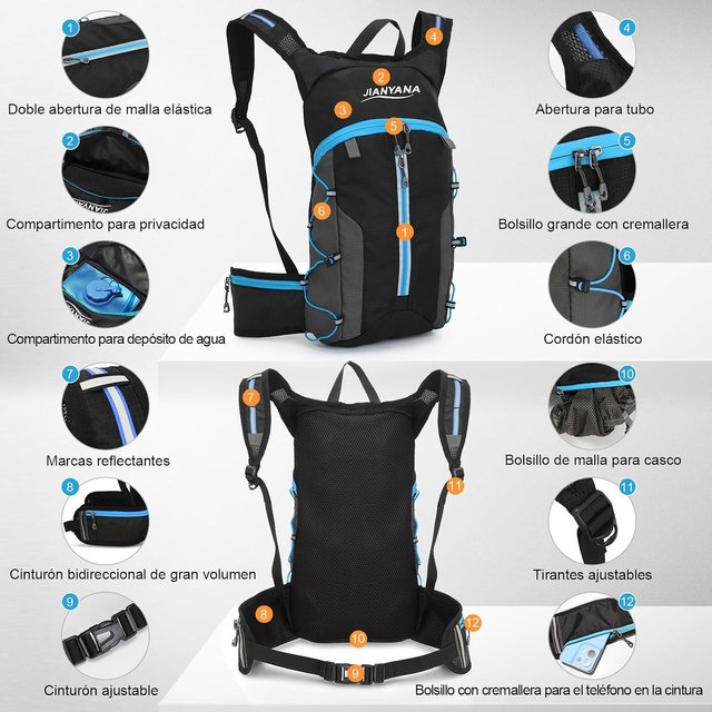 Mochila Jianyana hidratante negra y azul