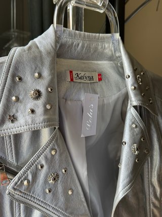 Chaqueta de cuero plateada Kelvin