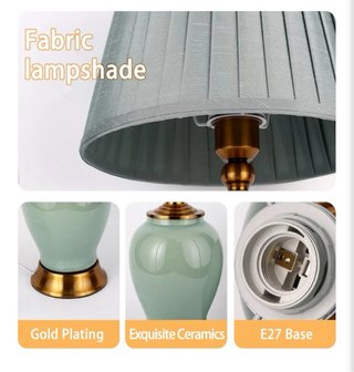 Lámpara cerámica verde jade base dorada