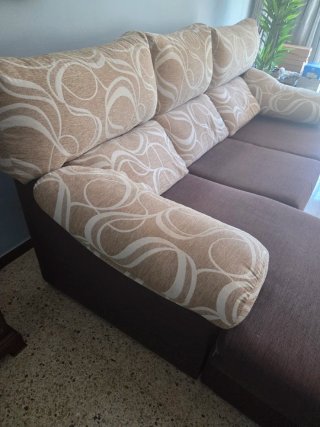 Sofá chaise longue 3 plazas marrón/beige