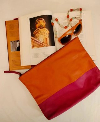 Neceser/Cartera Piel Fucsia-Naranja