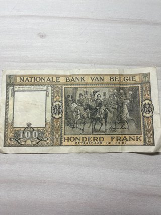 Billete Antiguo Bélgica 100 Francos
