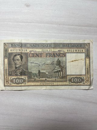 Billete Antiguo Bélgica 100 Francos