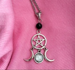 Collana strega pentacolo luna argento