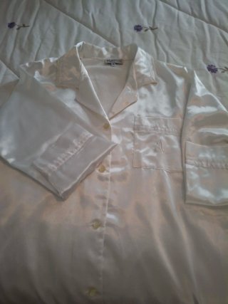 Camisón satén blanco y marfil talla mediana