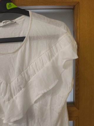Camiseta Mango Blanca Talla L Volantes