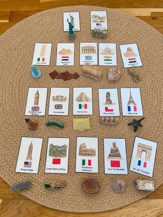 Juego Montessori de monumentos y países