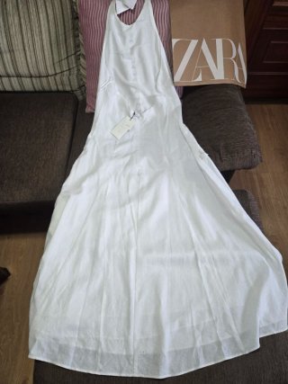 Vestido blanco con encaje lino viscosa Zara