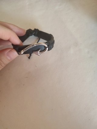 Pulsera cuero negra con ancla