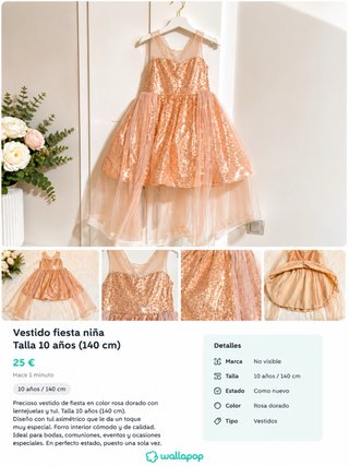 Vestido fiesta niña lentejuelas rosa dorado T10
