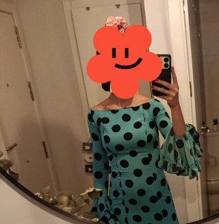 Traje Flamenca Verde Agua Lunares Negros