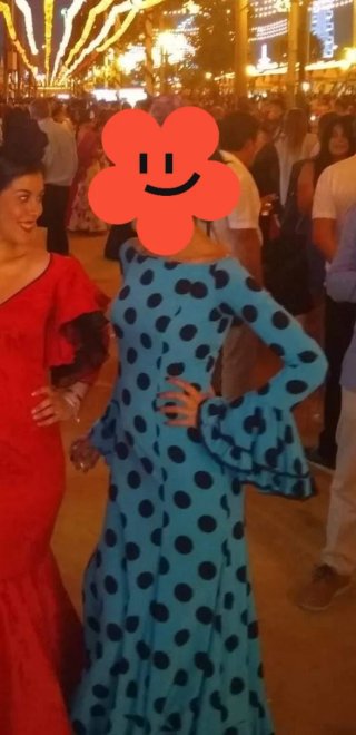 Traje Flamenca Verde Agua Lunares Negros