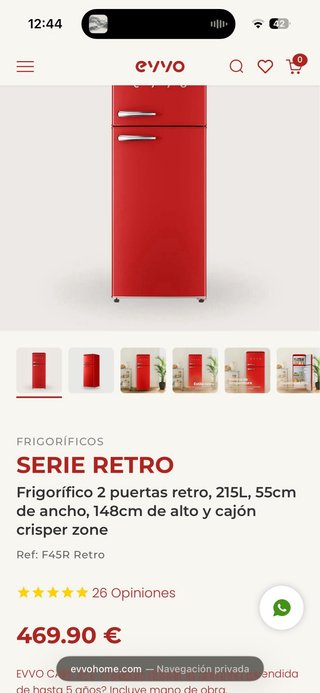Frigorífico Retro Rojo Evvo 2 Puertas