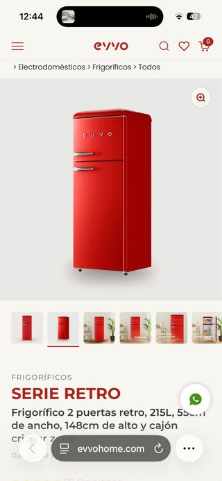 Frigorífico Retro Rojo Evvo 2 Puertas
